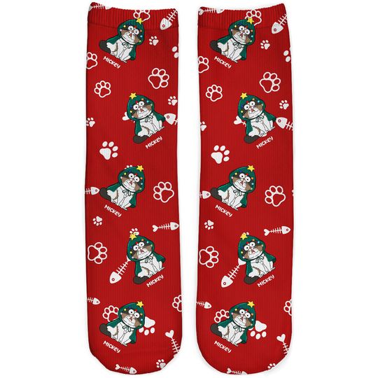 Discover Christmas Funny Cat With Emotion - Gift For Cat Lovers - Personalized Socks
