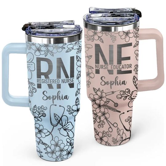 Discover Nurse Job Title Flower Pattern - Personalized Engraved 40oz Tumbler