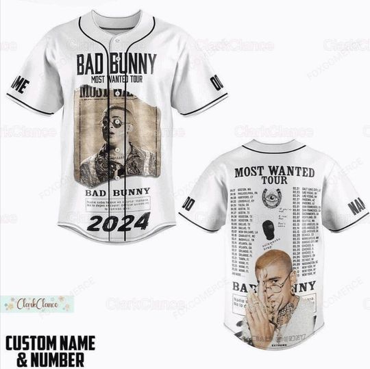 Discover Bad Bunny Baseball Jersey, Men's Custom Tour Shirt