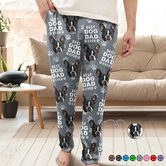 Discover Custom Photo Best Dog Dad Ever Funny Pattern Family - Personalized Pajama Pants