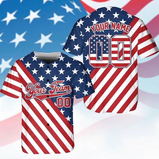 Discover USA Baseball Jersey, Custom Patriotic Baseball Jersey, Personalized Name & Number, American Baseball Team Uniform, Independence Day Jersey