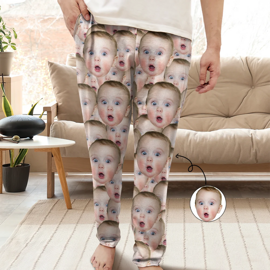 Discover Custom Photo Funny Face Pattern Dog Cat Family - Personalized Pajama Pants
