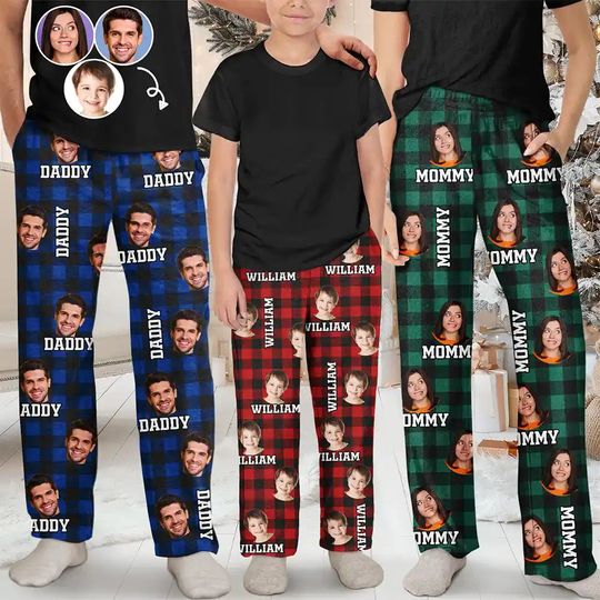 Discover Custom Photo Family Plaid Pattern - Personalized Pajama Pants