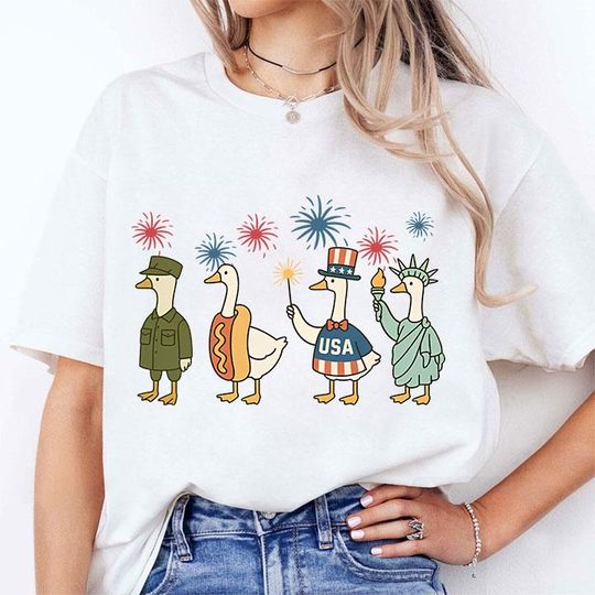 Discover 4th of July Goose Patriotic USA Duck Independence Day Animal T Shirt
