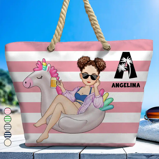 Discover Girl On Float Monogram - Personalized Beach Bag