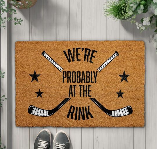 Discover Probably At The Rink Doormat, Hockey Lover's Home Decor, Ice Hockey Fan Entrance Rug
