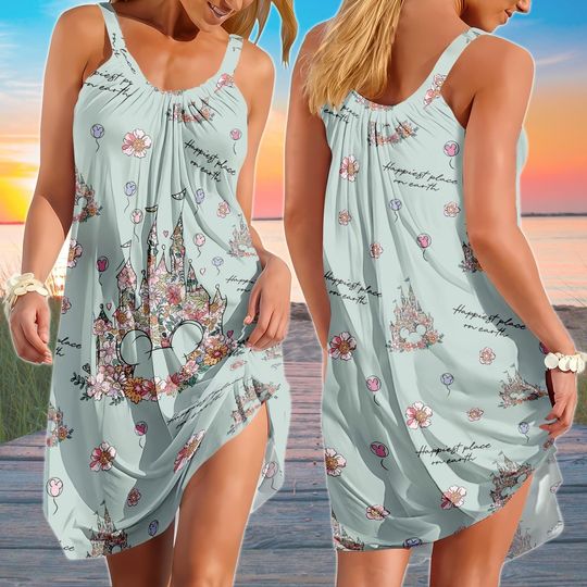 Discover Magicc Kingdom Sling Summer Dress, Disneyyland Trip Retro Casual Dress