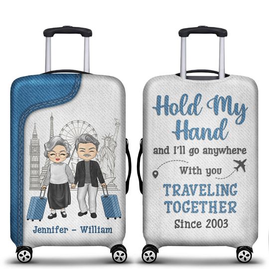 Discover Traveling Couple Hold My Hand & I Go Anywhere - Gift For Couples - Personalized Custom Luggage Cover