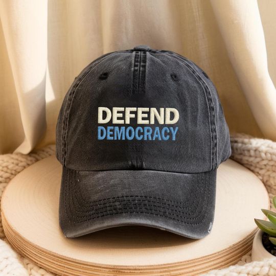 Discover Defend Democracy Embroidered Hat Anti Trump Baseball Cap, Pro Democracy Hat, Protest Against Dictatorship, Resist Cap