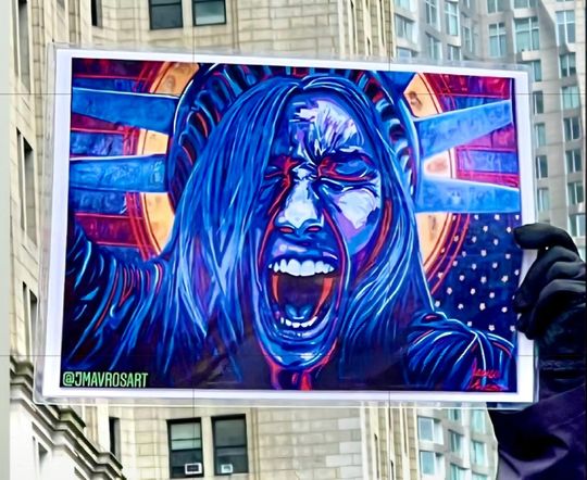 Discover Screaming Lady Liberty Protest Sign