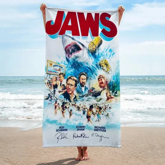 Discover Jaws Movie Rectangle Beach Towels 50 year 1975-2025 Gift For Fan