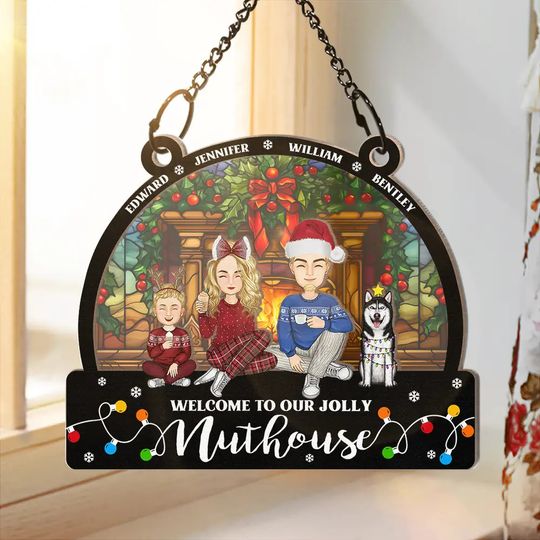 Discover Christmas Jolly Nuthouse - Personalized Window Hanging Suncatcher Ornament