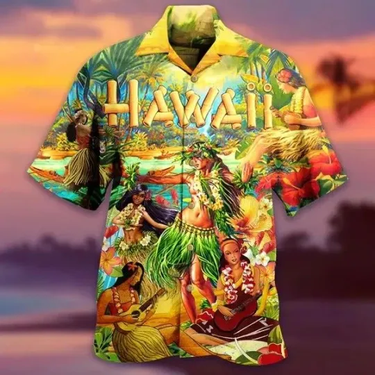 Discover Hula Dancer Hawaiian Shirt Luau Party Aloha Beach Sunset Print Top