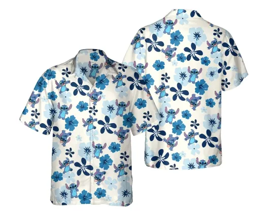 Discover Disneyyy Stitchh Hawaiian Shirt Blue Floral Aloha Vacation Shirt Unisex