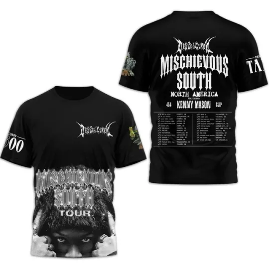 Discover Denzel Curry Mischievous South Tour North America 3D T-Shirt – Black