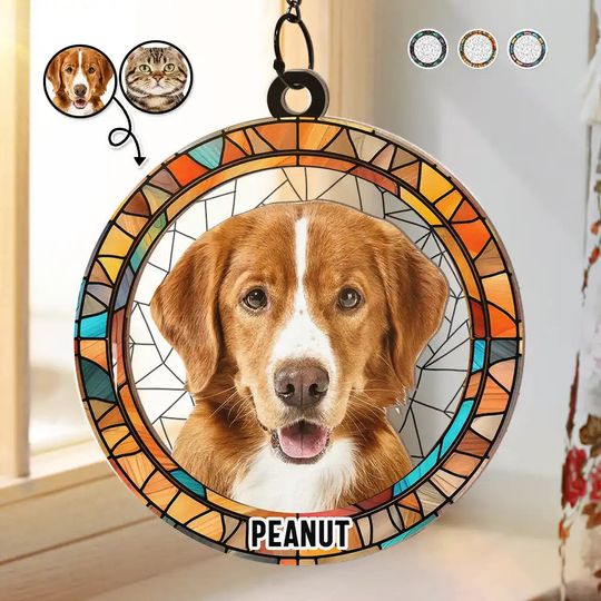Discover Custom Photo Dog Cat Portrait - Personalized Window Hanging Suncatcher Ornament