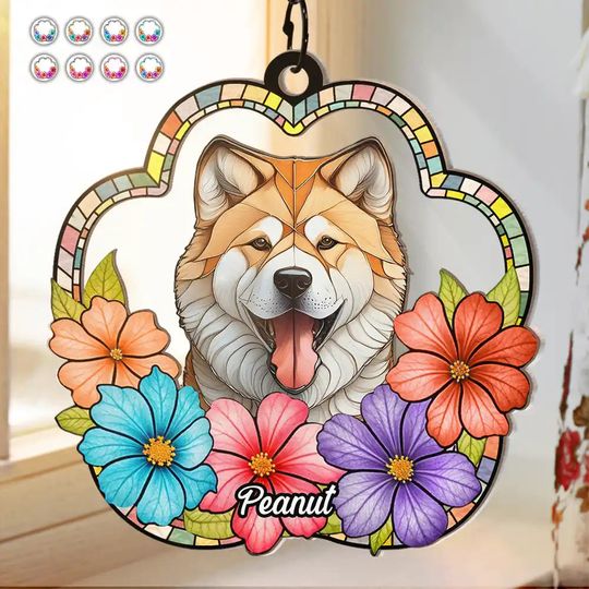 Discover Floral Stained Glass Dog Cat - Personalized Window Hanging Suncatcher Ornament