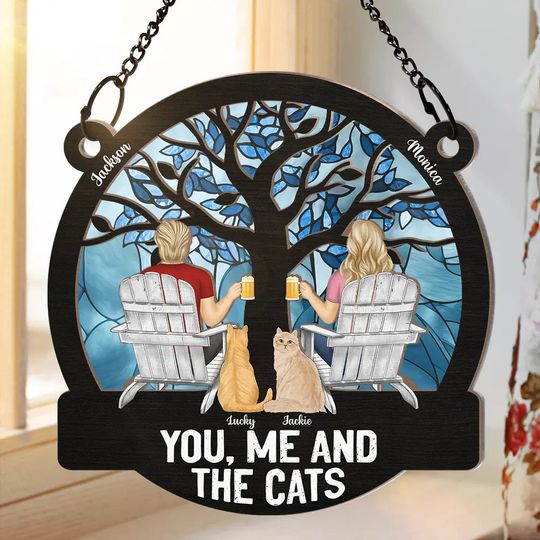 Discover Four Seasons You, Me And The Cat - Personalized Window Hanging Suncatcher Ornament