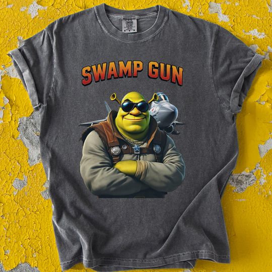 Discover Swamp Gun Shirt - Funny Action Movie Parody Tee - Shrek Pilot Meme Shirt - Top Gun Spoof Gift - Aviation Swampcore T Shirt