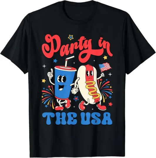 Discover Party In The USA Cute Soda And Hotdog Patriotic 4th Of July T-Shirt
