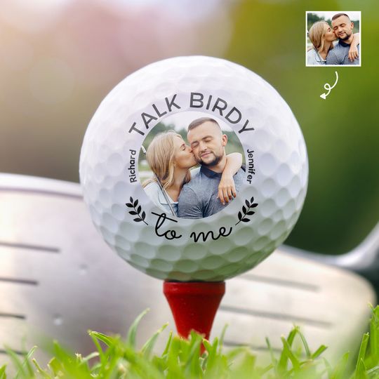 Discover Custom Photo Talk Birdy To Me - Gift For Golf Lover, Golfer, Husband, Boyfriend, Dad, Couples - Personalized Golf Ball