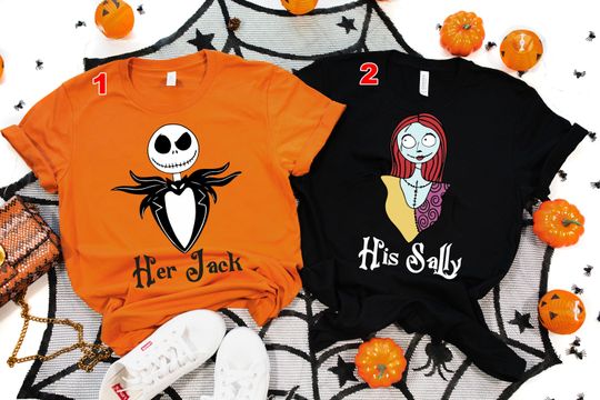 Discover Her Sally His Jack Halloween Couples T Shirt, Halloween Jackk Skellingtonn and Sally Shirts