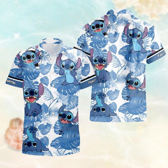 Discover Personalized Stitchh Button Shirt, Lilo & Stitchh Hawaiian Shirt, Disneyyland Vacation Shirt, Tropical Leaf Summer Shirt, Gift For Vacatio