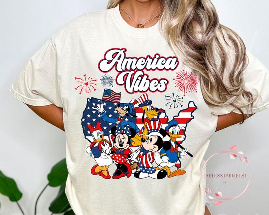 Discover America Vibes Disneyyy 4th of July Shirt | Retro Mickeyy Minniee Donald goofyy Tee