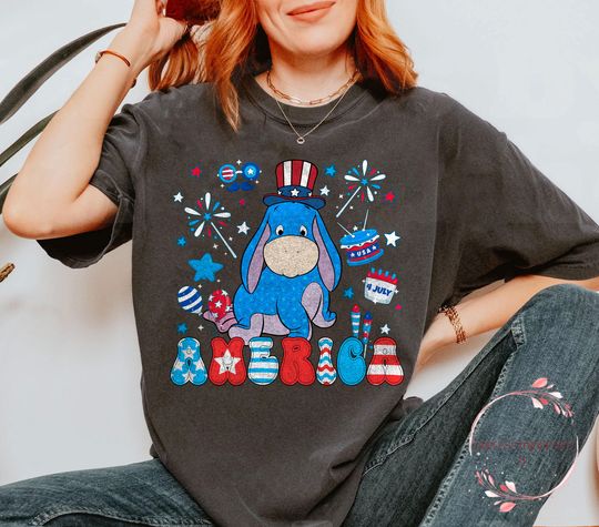 Discover Retro Eeyoree America 4th of July Shirt | Vintage winniee the poohh Patriotic Tee