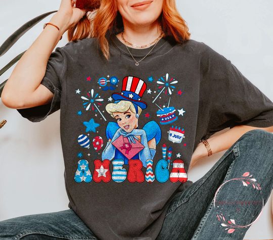 Discover Retro Cinde America 4th of July Shirt | Vintage Disneyyy Princess Patriotic Tee