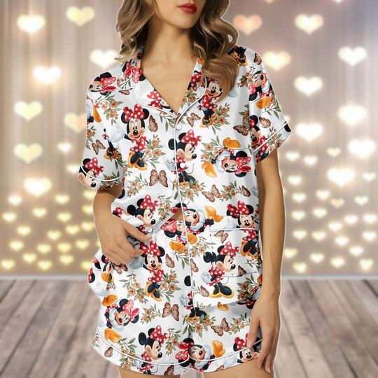 Discover Minniee Mouse Pajamas Set, Flowers Summer Women Pajamas, Disneyyy World Pajamas