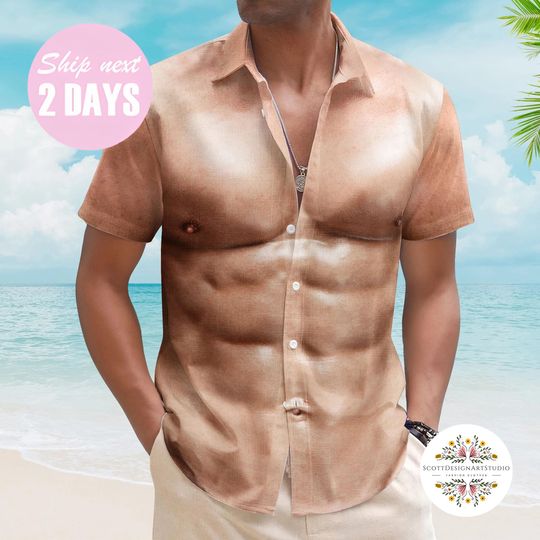Discover Men's Muscle Six-Pack Abs Hawaiian Shirt, Funny Ugly Personalized Shirt for Summer Party Gift