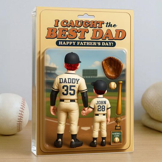 Discover We Caught the Best Dad Baseball Custom Figure Personalized Acrylic Block Plaque, Father's Day Gift