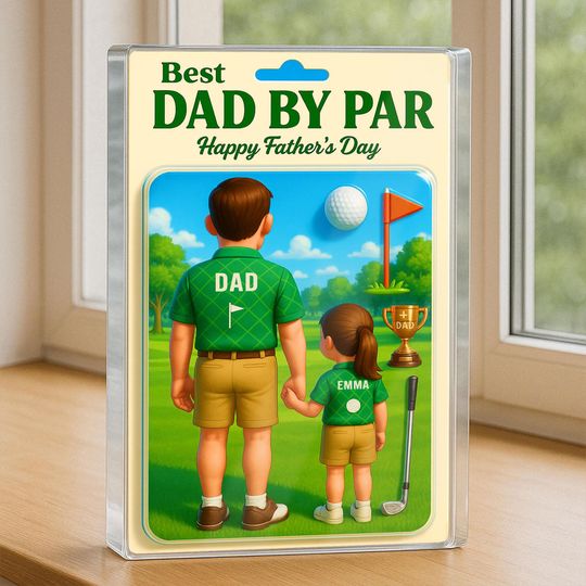 Discover Best Dad By Par Acrylic Plaque, Golf Custom Figure Acrylic Block