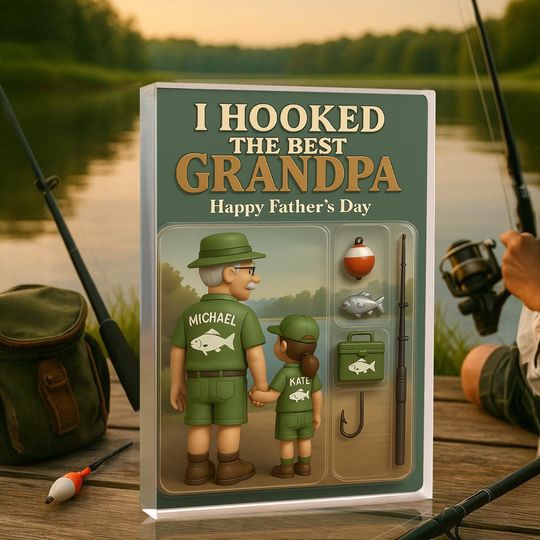 Discover Custom Hooked the Best Dad Fishing Custom Figure, Acrylic Block Plaque For Dad