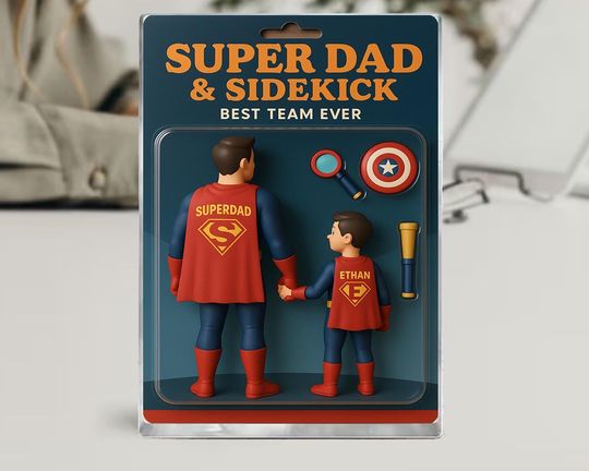 Discover Customize Super Dad & Sidekick Figurine Acrylic Block, Custom Best Team Ever Block Plaque