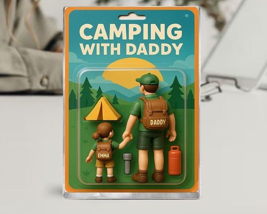 Discover Personalized Camping with Daddy Figurine, Custom Dad and Kid Camping Acrylic Block Plaque