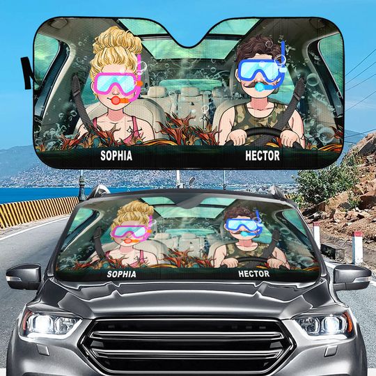 Discover You And Me And The Sea - Personalized Scuba Diving Car Sunshade