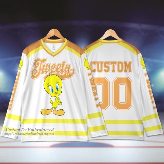 Discover Custom Disneyyy Tweety Hockey Jersey, Tweety Hockey Jersey, Hockey Fan Lover Gift, Hockey Team Outfit