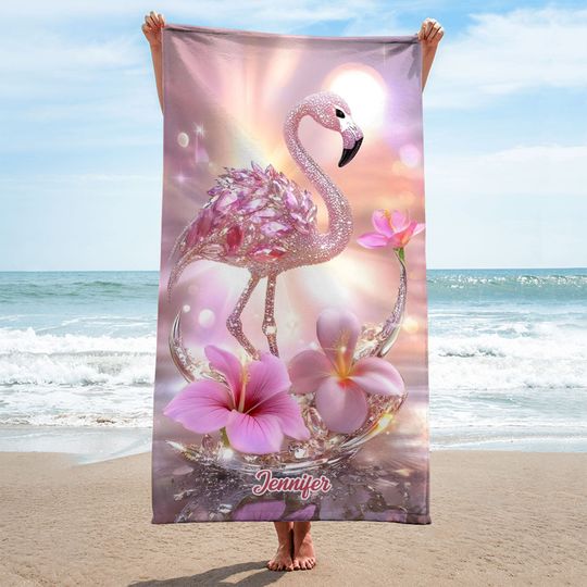 Discover The Beach Is Calling - Personalized Flamingo Beach Towel