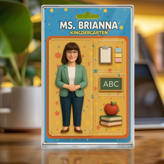 Discover Personalized Teacher Acrylic Block From Photo, 3D Action Figure Style Desk Gift