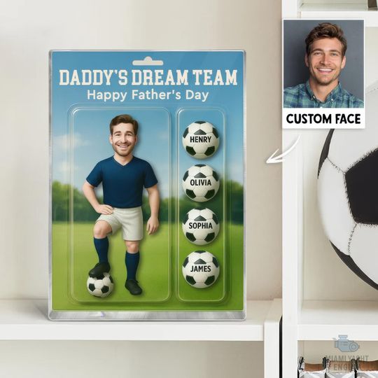Discover Custom Photo And Name The Best Dad Acrylic Block Plaque, Daddy's Dream Team Acrylic Block Plaque