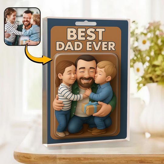 Discover Personalized Photo Dad And Kids Action Figure Acrylic Block, Best Dad Ever Block Plaque