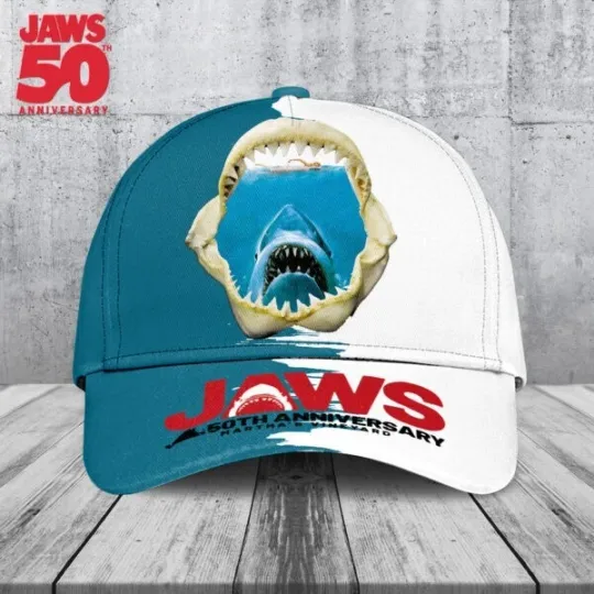 Discover Jaws 50th Anniversary Baseball Caps AOP, Jaws Baseball Cap