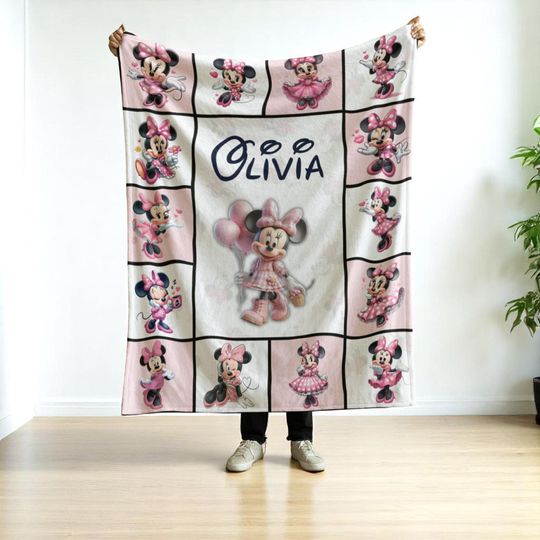 Discover Personalized Minniee Mouse Blanket for Kids  Custom Name Fleece