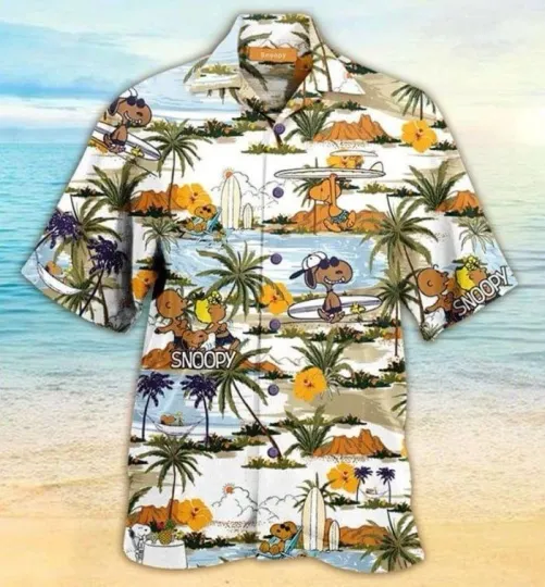Discover Snoopy And Friends Brown Skin Beach Cartoon Peanuts Hawaiian Shirt