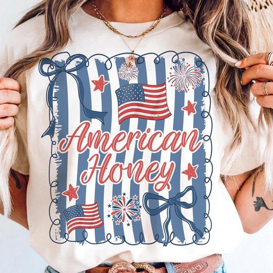 Discover American Honey Coquette Shirt, Preppy 4th of July Shirt, Girly Memorial Day Shirt