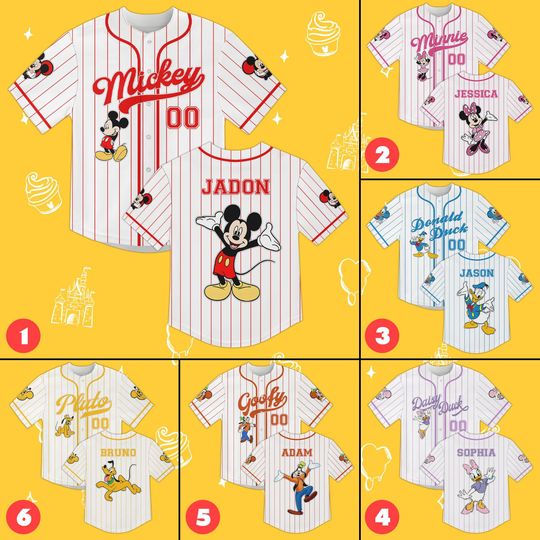 Discover Custom Mickeyy And Friends Baseball Jersey, Disneyyy Matching Family Shirt, Mickeyy Minniee