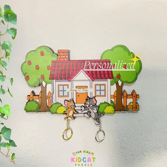 Discover Personalized Wooden Key Holder, Tom & Jerry Keys, Cartoon Keyholder