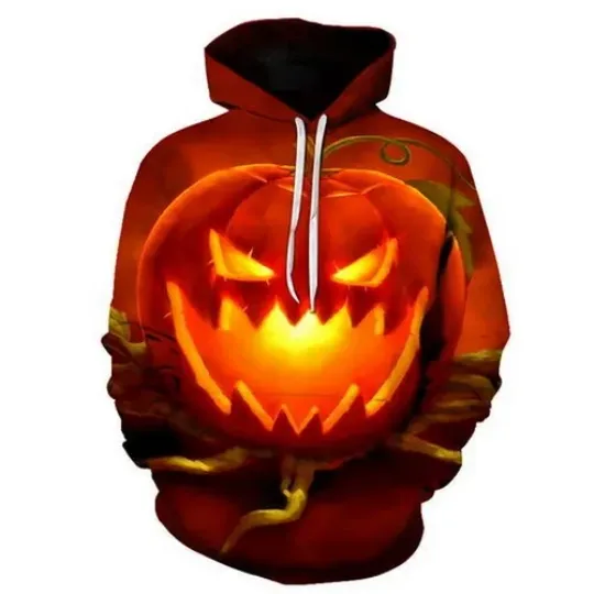 Discover 3d hoodie 2024, New Horror Halloween Skull Pattern Hoodie 3D Pumpkin Lantern